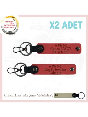 Miawiki Motor Severlere Özel Isim Plaka, A Rh (+) Kan Grubu Yazılı Deri X2 Hediye Anahtarlık, Nar Çiçeği-Sk