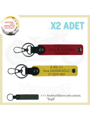 Miawiki Motor Severlere Özel Hediye, Isim Plaka, A Rh (+) Kan Grubu Yazılı 2'li Anahtarlık, Kırmızı-Sarı-Ysl