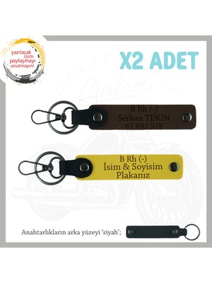 Miawiki Ilk Motoru Olana Hediye, Isim Plaka ve B Rh (-) Kan Grubu Yazılı 2'li Anahtarlık, Sarı-K Kahve-Syh