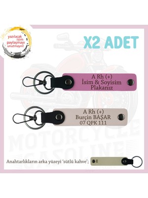 Miawiki Sevgiliye Hediye, Isim Plaka ve A + Kan Grubu Yazılı Tasarım 2'li Deri Anahtarlık, Pudra-Pembe-Sk