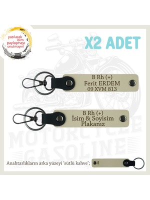 Miawiki Motorcu Babaya Dogum Günü Hediyesi Isim Plaka ve B Rh (+) Kan Grubu Yazılı X2 Anahtarlık, S Kahve-Sk