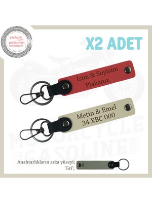 Miawiki Motorsiklet Tutkunlarına Hediye, Isim Plaka Yazılı X2'li Deri Anahtarlık Seti, Nar Çiçeği-S Kahve-Gr