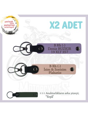 Miawiki Motor Tutkunlarına Hediye Isim Plaka ve B Rh (-) Kan Grubu Yazılı X2 Anahtarlık, Yavruağzı-Mor-Ysl