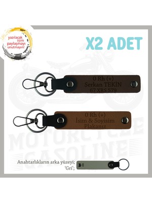 Miawiki Motor Severlere, Isim Plaka ve 0 + Kan Grubu Yazılı Anlamlı Hediye X2 Anahtarlık, Kahve-K Kahve-Gr