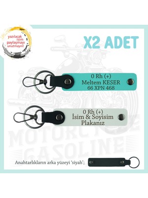 Miawiki Araç Severlere, Isim Plaka ve 0 Rh (+) Yazılı Özel Tasarım X2 Anahtarlık, Hediye , Beyaz-Turkuaz-Syh