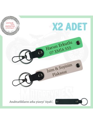 Miawiki Motor Tutkunlarına Hediye, Isim ve Plaka Yazılı 2’li Deri Anahtarlık Takımı, Pudra-F Yeşil-Syh