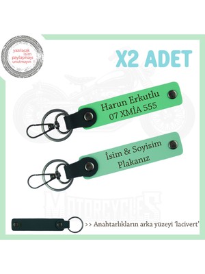 Miawiki Kullanışlı ve Şık Tasarım – Plaka ve Isim Yazılı Deri Anahtarlık Çift, Hediye, Yeşil-F Yeşil-Laci