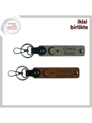 Miawiki Amcaya Saygı Içeren Armağan – Ay Yıldız Temalı 2’li Kişisel Anahtarlık Seti, Kül Gri-Kahve