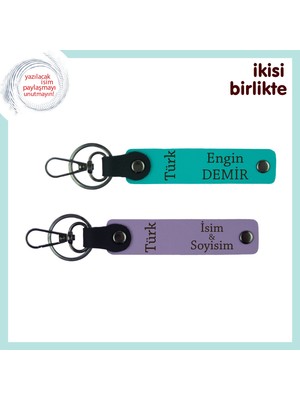 Miawiki Doktora Teşekkür Hediyesi – Türk Yazısı Desenli Deri Anahtarlık Seti, Koyu Turkuaz-Mor