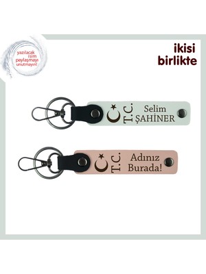 Miawiki Ay Yıldız Tc Desenli Kurumsal Armağan, Isim Soyisim Yazılı Ikili Anahtarlık Hediye, Beyaz-Yavru Ağzı