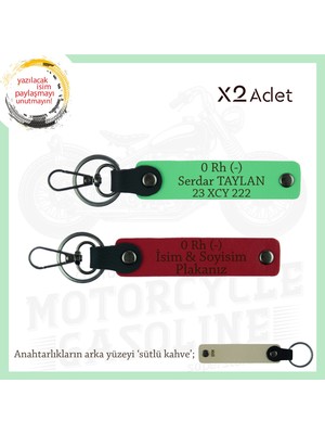 Miawiki Motor Tutkunlarına, Isim Plaka ve 0 Rh (-) Kan Grubu Yazılı X2 Anahtarlık Hediye, Kırmızı-F Yeşil-Sk