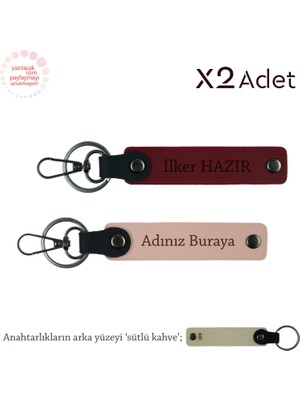 Miawiki Eşine 14 Şubat Sürprizi, Isimli & Soyisimli 2’li Anahtarlık Hediye Takımı, Yavru Ağzı-Bordo-S Kahve