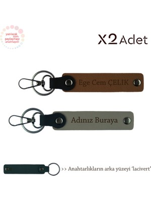 Miawiki Sevgiliye 14 Şubat Armağanı, Isimli & Soyisimli 2’li Anahtarlık Seti, Kül Gri-Açık Kahve-Lacivert