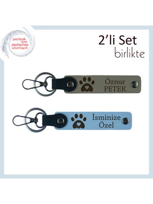 Miawiki Kedi Sahibi Sevgiliye Verilebilecek Zarif Armağan, Kalpli Pati Motifli Set, Kül Gri-Gök Mavi