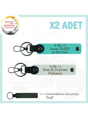 Motor Gruplarına Isim Plaka ve A Rh (-) Yazılı Özel Tasarım X2 Anahtarlık Hediye , Beyaz-Turkuaz-Ysl
