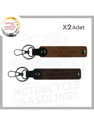 A. Kahve-K. Kahve, Motor Severe, Isim Plaka ve 0 (-) Kan Grubu Yazılı Anlamlı Hediye 2'li Anahtarlık