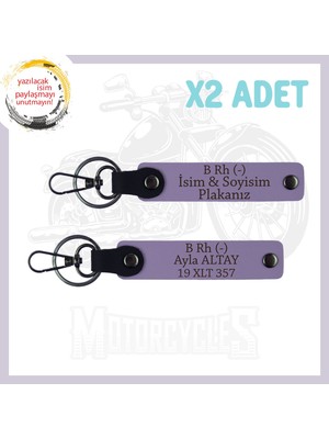 Mor Menekşe, Motor Tutkununa Armağan Isim Plaka ve B - Kan Grubu Yazılı Özel Üretim 2'li Anahtarlık