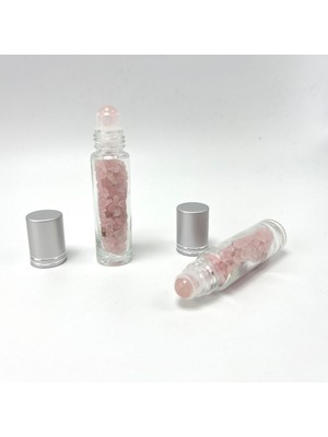 Pembe Kuvars Doğal Taş Esans ve Roller Masaj Aleti 10ML, Çok Renkli