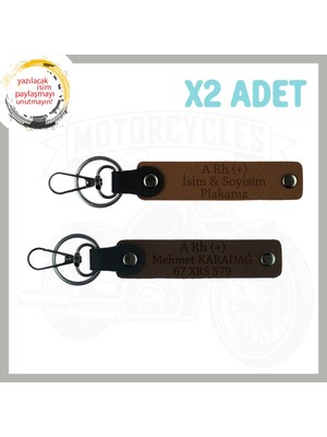 A. Kahve-K. Kahve, Motor Severe, Isim Plaka ve A + Kan Grubu Yazılı Anlamlı Hediye 2'li Anahtarlık