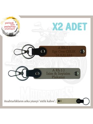 Miawiki Motor Severlere, Isim Plaka ve A Rh (-) Kan Grubu Yazılı X2' Li Anahtarlık Hediye, Kül Gri-Kahve-Sk