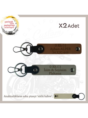 Miawiki Motor Severlere, Isim Plaka ve 0 Rh (-) Kan Grubu Yazılı X2' Li Anahtarlık Hediye, Kül Gri-Kahve-Sk