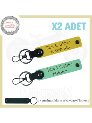 Miawiki 2'li Sürpriz Hediye Anahtarlık Seti – Plaka ve Isimle Kişiye Özel Dokunuş, Yeşil-Sarı-Laci