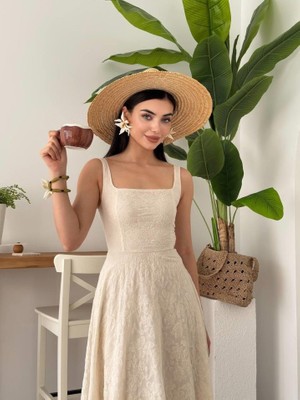 Gökyüzü Moda Cuper Çiçek Detaylı Elbise