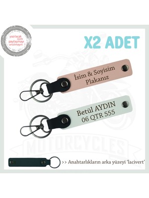 Miawiki Motor Seven Sevgiliye Çok Özel Hediye, Isim ve Plaka Yazılı 2'li Anahtarlık, Yavruağzı-Beyaz-Laci