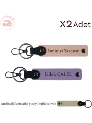 Miawiki Kuzene 14 Şubat Hediyesi, Isim Yazılı 2’li Anahtarlık Seti, Yavru Ağzı-Mor Menekşe-Sütlü Kahve