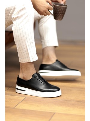 Shoetyle - Siyah Deri Bağcıklı Erkek Günlük Ayakkabı 610-1005