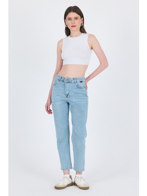 Buzkar Yüksek Bel Mom Fit Jean Pantolon 1050