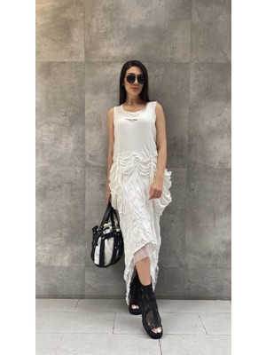 Dokulu Askılı Oversize Elbise