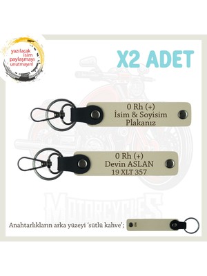 Miawiki Motorcu Babaya Dogum Günü Hediyesi Isim Plaka ve 0 Rh (+) Kan Grubu Yazılı X2 Anahtarlık, S Kahve-Sk