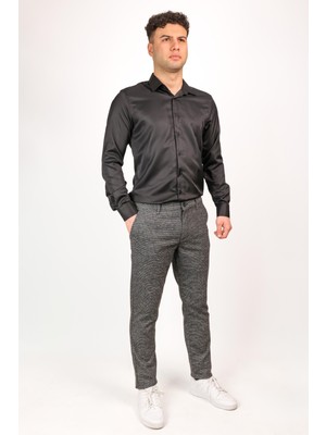 Erkek Slim Fit Dar Kesim Chino Düz Paça Siyah Pantolon