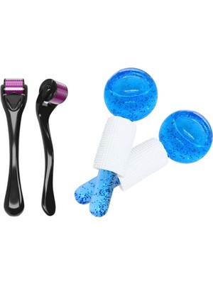 540 Iğneli Derma Roller 0.5 mm ve Buz Masaj Topu 2'li Set Mavi