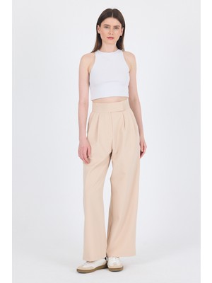 Bej Cırt Kapama Detaylı Palazzo Pantolon 1615