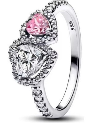 925 Ayar Gümüş Çift Kalp Hale Kapler Yüzük P Dora Kalp Yüzük