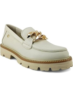 Mammamia 3690 Hakiki Deri Günlük Kadın Ayakkabı-Krem