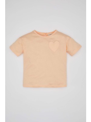 DeFacto Kız Bebek Kısa Kollu Tişört Bej Renk Günlük Stil 100% Pamuk B7543A524SP