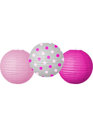 Pembe Kağıt Fener Seti 3 Lü 25 cm