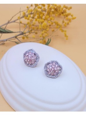 Işıltılı Pembe Çiçek Küpe