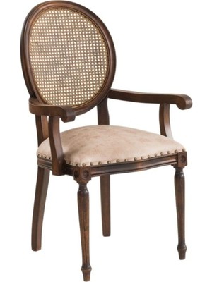 Gazzini Furniture Madalyon Kolçaklı Hazeranlı Ahşap Klasik Sandalye