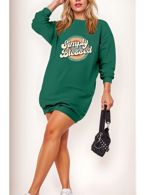 Ahes Shopping Kadın Uzun Kollu Bisiklet Yaka Yazılı Viskon Iki Iplik Elbise