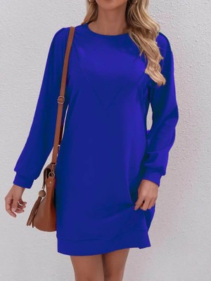 Ahes Shopping Kadın Uzun Kollu Bisiklet Yaka Iki Iplik Elbise