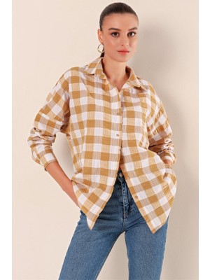 Ahes Shopping 3900 Oversize Uzun Basic Gömlek - Vizon