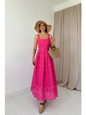 Ahes Shopping Fuşya Askılı Aparatlı Brode Elbise