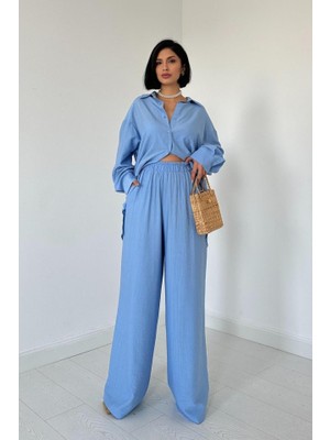 Ahes Shopping Mavi Alice Gömlek ve Bol Kesim Pantolon Takım