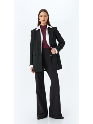 Koton Düğme Aplike Detaylı Yüksek Bel Geniş Paça Kumaş Pantolon