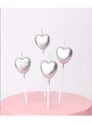 4'lü Kalp Gümüş Mum
