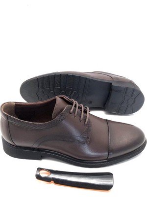 Derilax Bay Clas Hakiki Deri Klasik Erkek Ayakkabı Kahve Renk Poli Taban Düz Taban Bağcıklı
